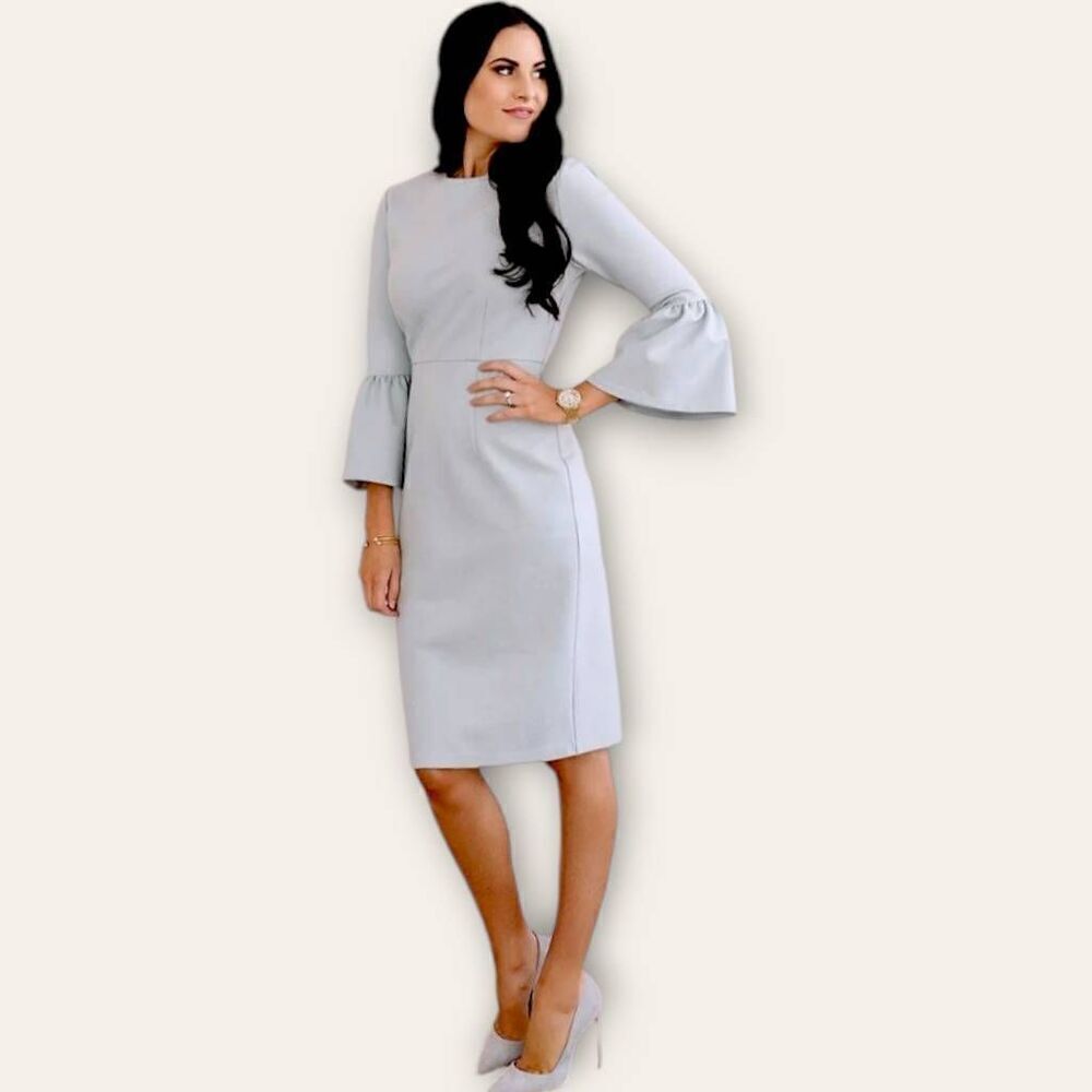 Rachel Parcel Womens Dress Sz Large Sky Blue‎ Knit Sheath Ruffle Classicore